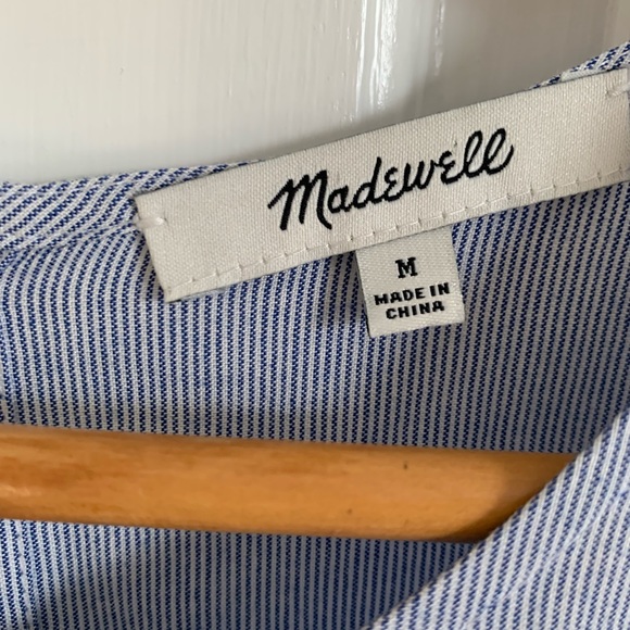 Madewell Button Back Tie Tee in Blue and White Pinstripe - Picture 9 of 11